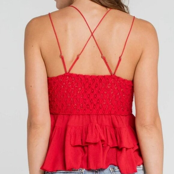 Free People Adella Peplum Cami Lace Ruffled Tank Blouse/Top in Red - NWT - Picture 3 of 17